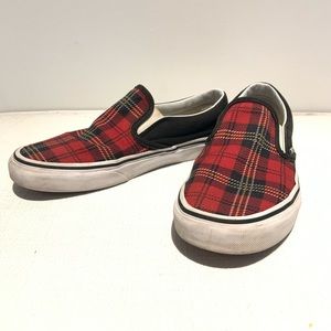 Red and Black Plaid Slip-On Vans